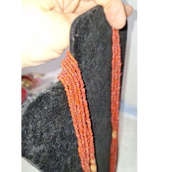 Artsy Multi-Layered Seed Bead Women's Necklace Long Chunky Beachy Grandmacore - Picture 7 of 9